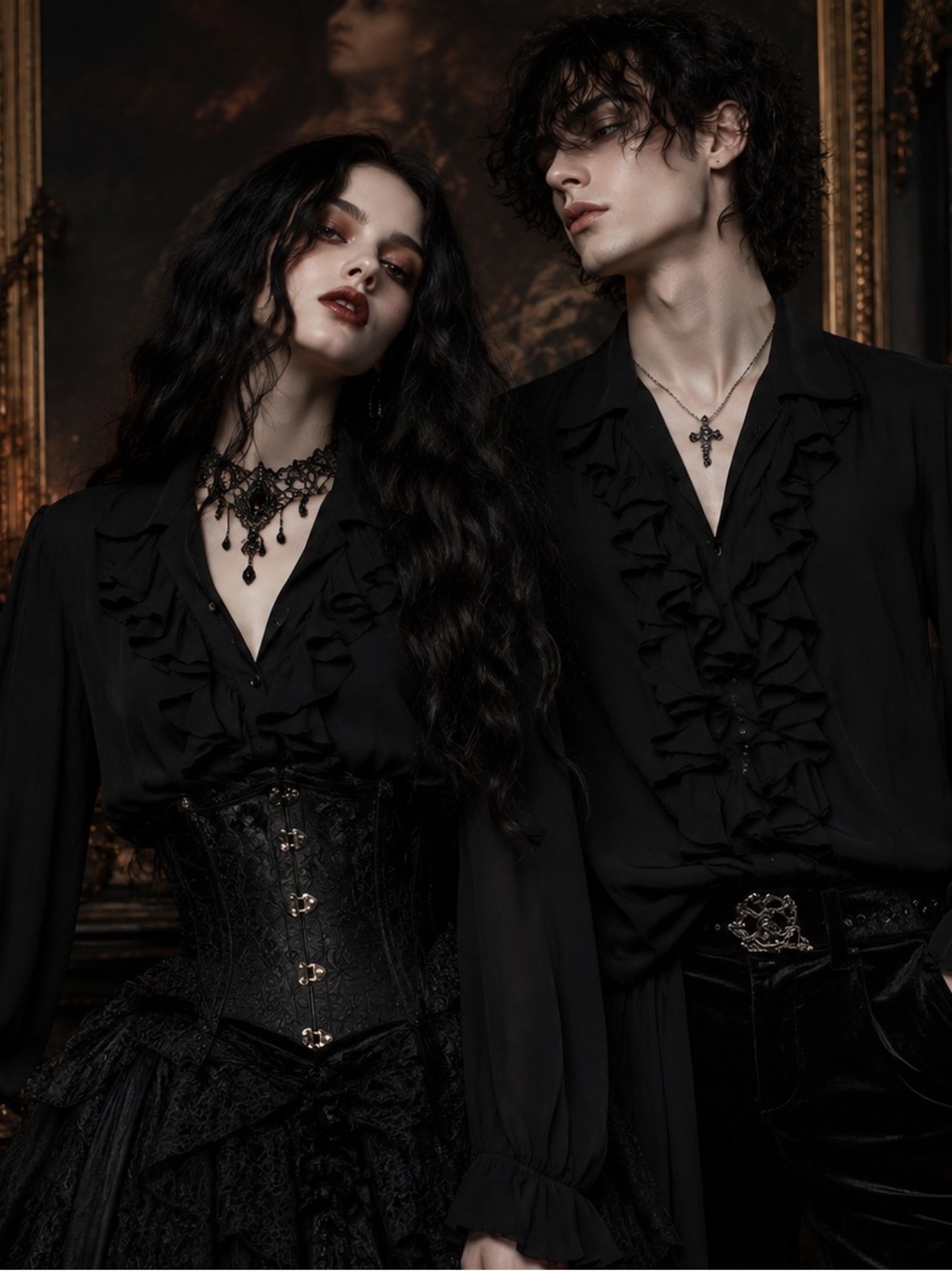 Vintage Boutique Black Silk Blouse L - Romantic Goth Vampirecore